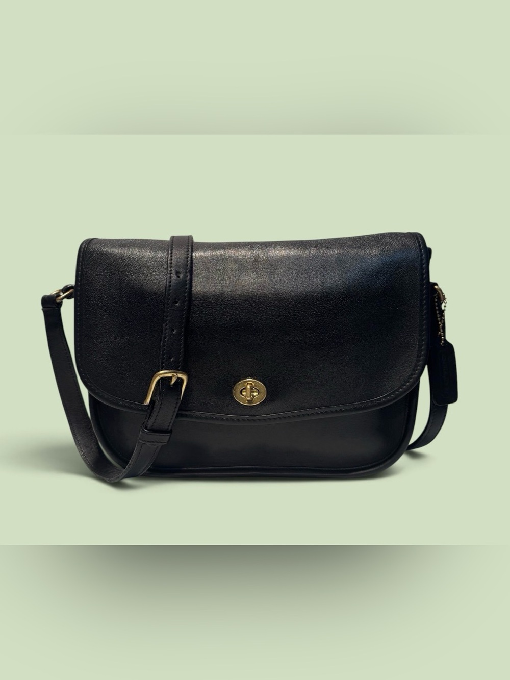 Coach Vintage Black Leather Crossbody with Gold Hardware Adjustable Strap 9790